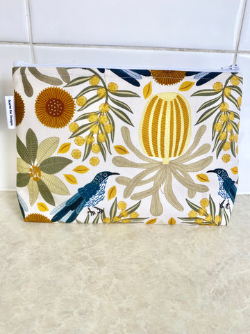 Jocelyn Proust Honeyeater Wattle Bird Natural Fabric Pouch- Large
