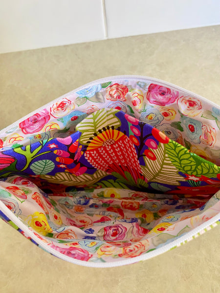 Kirsten Katz Parrots Blue Multi Fabric Pouch