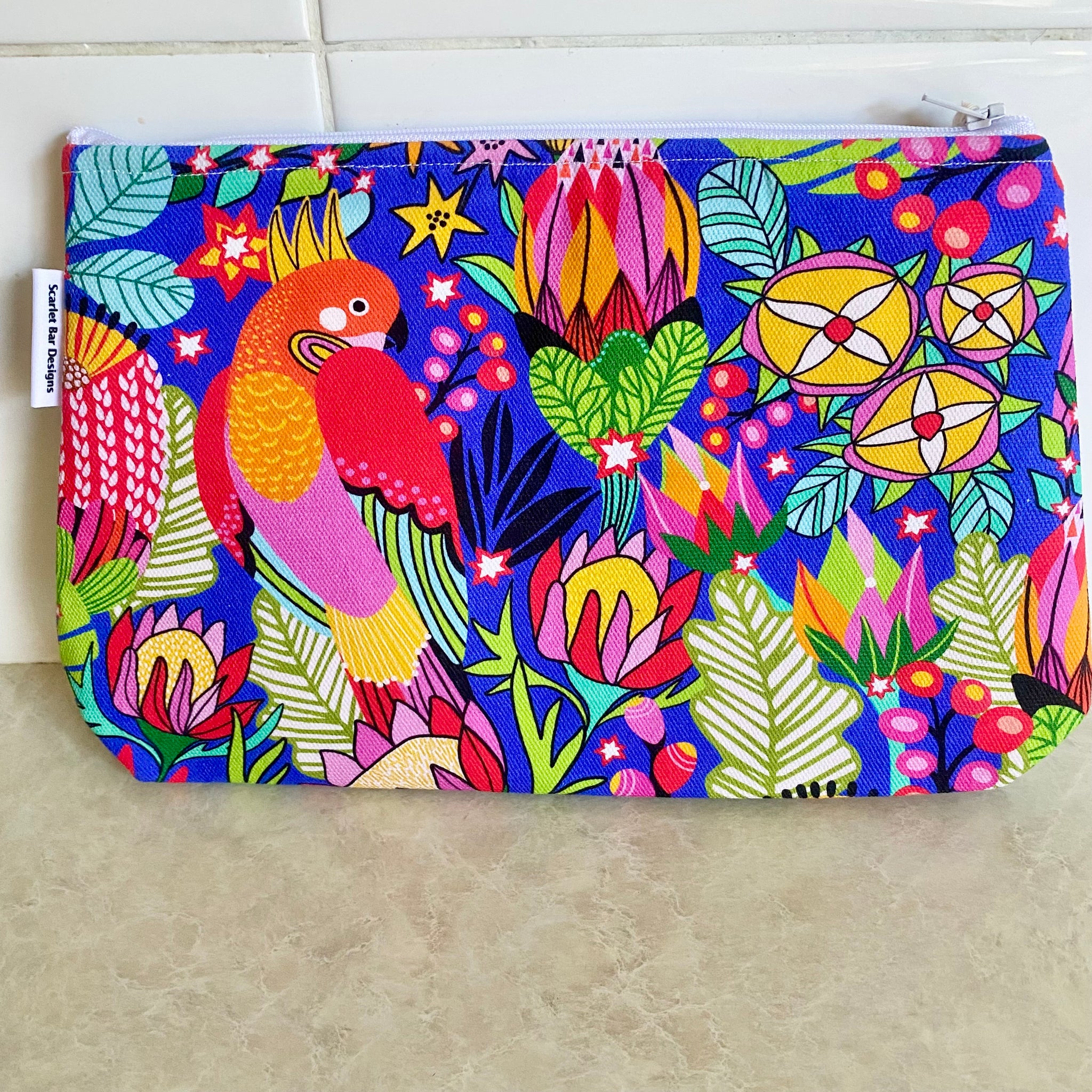Kirsten Katz Parrots Blue Multi Fabric Pouch