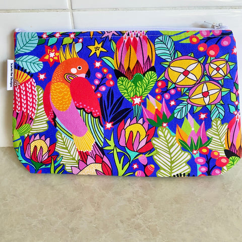 Kirsten Katz Parrots Blue Multi Fabric Pouch
