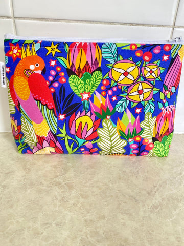 Kirsten Katz Parrots Blue Multi Fabric Pouch- Large