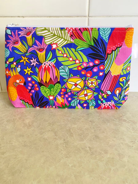 Kirsten Katz Parrots Blue Multi Fabric Pouch