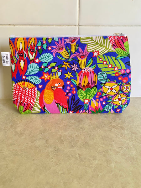 Kirsten Katz Parrots Blue Multi Fabric Pouch
