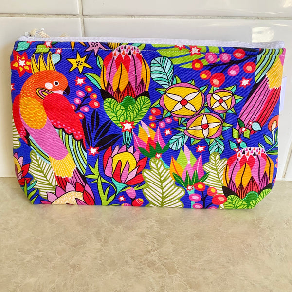 Kirsten Katz Parrots Blue Multi Fabric Pouch