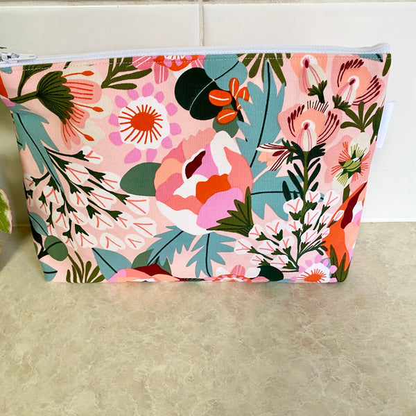 Kirsten Katz Peonies Blush Bloom Fabric Pouch- Large